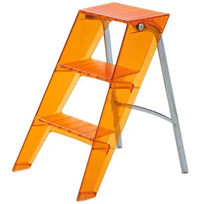 JOYLOVE Japanese Household Ladder Transparent Acrylic Portable Telescopic Folding Ladder Storage Three-step Pedal Plastic Ladder orange