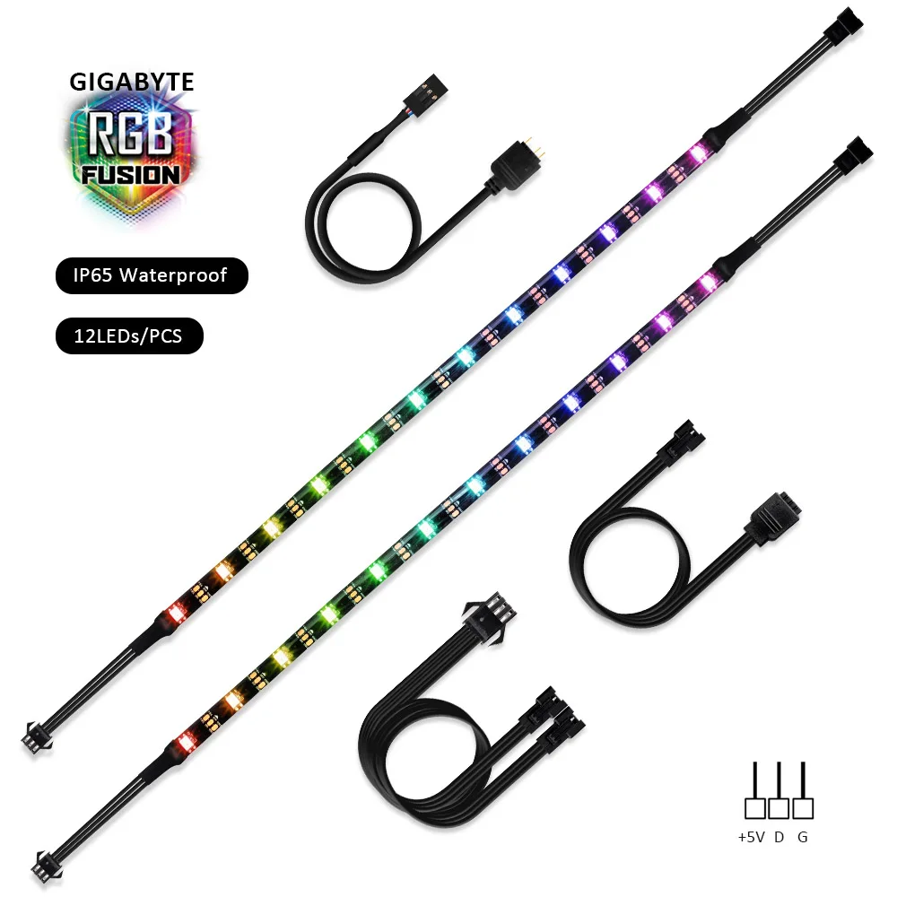 WS2812b RGB адресуемый цифровой светодиодный светильник полоса для ПК чехол для компьютера, для GIGABYTE RGB Fusion 3 pin 5V добавить разъем на материнскую плату - Испускаемый цвет: 12LEDs IP65