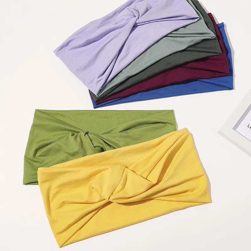 Casual Solid Color Cross Knot Headband Women Sports Yoga Twisted Turban Wide Hairband Headwrap Polyester Cotton Hair Accessories |