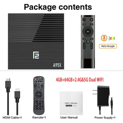 Android 9,0 tv box A95X F2 Amlogic S905X2 Поддержка 2,4g и 5g Wifi Bluetooth 1080p 4K Google плеер Netflix Youtube Smart tv box - Цвет: 4GB 64GB RCV11