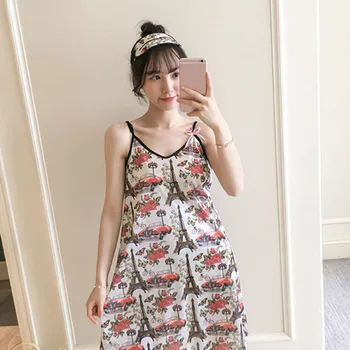 

Sexy Vest Nightdress Sleep Robe Vetements Femmes Nightgown Sweet Dot Printing Loose Vestidos Home Service