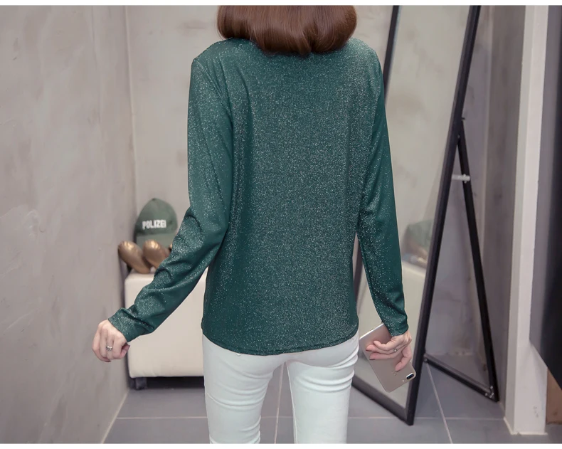 Plus Size Bright Silk Tops Tee Shirts Women 2020 Autumn Trendy Turtleneck Long Sleeve Office Lady Basic T-shirts Oversize Tshirt