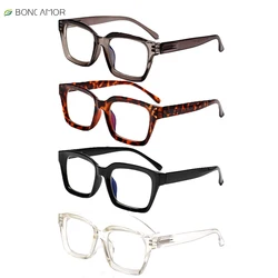 Boncamor 4 Pack Plastic Rectangle Frame Spring Hinge Reading Glasses For Men and Women HD Reader Diopter +1.0+2.0+3.0+4.0+5.0+6.
