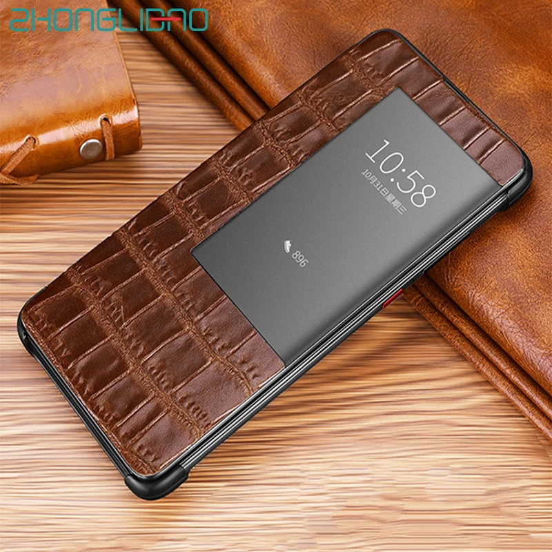 

Luxury smart touch flip case for Huawei mate20 p30 p20 mate10 Pro lite view window leather crocodile skin protection Phone cover