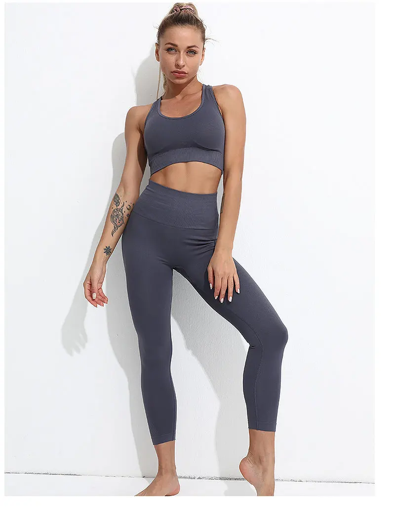 2/3PCS Seamless Women Yoga Set Workout Sportswear Gym Clothing Fitness Long Sleeve Crop Top High Waist Leggings Sports Suits