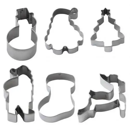 Reusable 6Pcs Christmas Tree Snowman Elk Shape Stainless Steel Cookie Cutters Mold Fondant Party Holiday Baking Tools - Цвет: 6pcs
