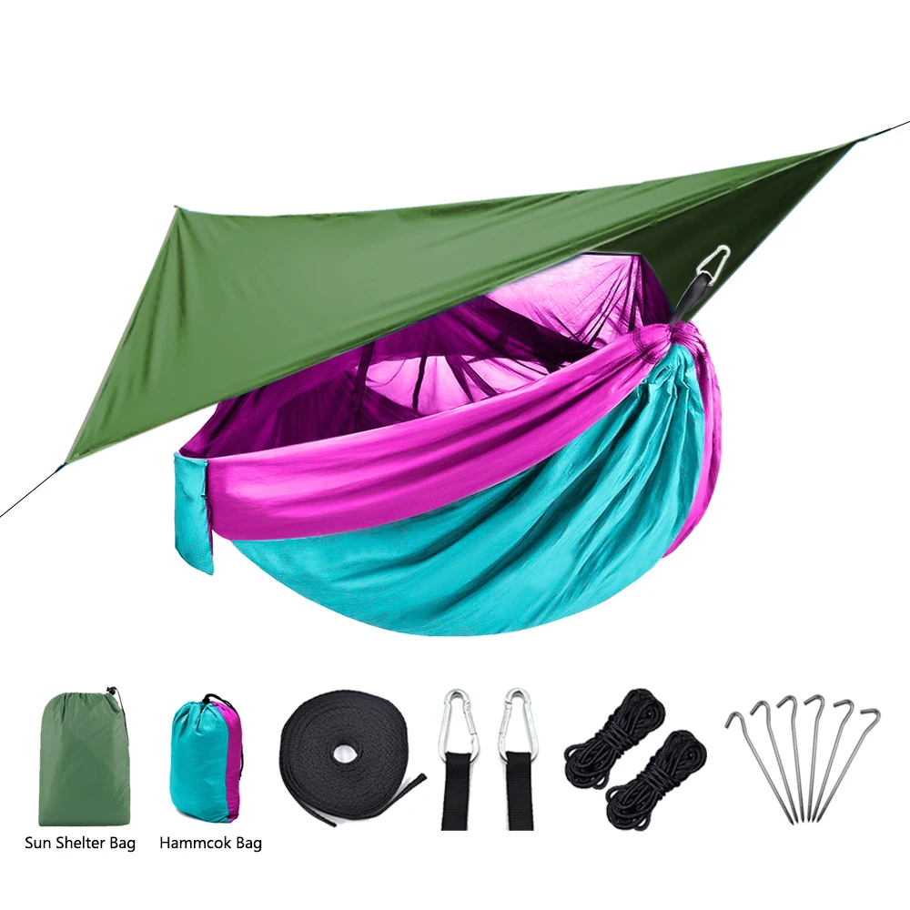 wicker patio furniture Lightweight Portable Camping Hammock and Tent Awning Rain Fly Tarp Waterproof Mosquito Net Hammock Canopy 210T Nylon Hammocks Outdoor Furniture cheap