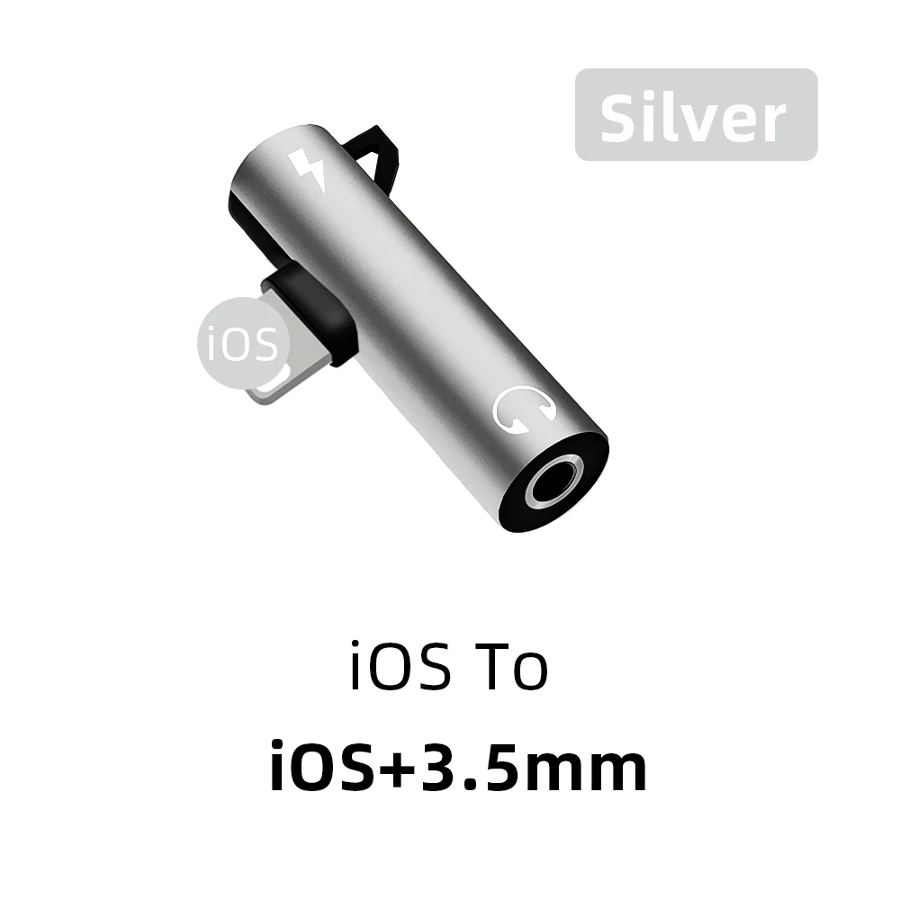 Silver Кабель-адаптер для мобильного телефона для iPhone X XS Max XR 7 8 Plus, разъем Lightning до 3,5 мм, музыкальное зарядное устройство, сплиттер, аудио сплав - Цвет: Silver