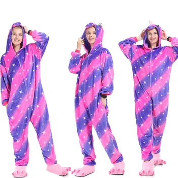 

Sleepwear Pajamas Dark Blue Purple New Full Hooded Stripe Winter Flannel Unisex Animal Polyester