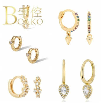 

BOAKO Punk Style Earrings For Women 925 Sterling Silver Piercing Oreille Earrings Dangle Ear Cuff Zircon Diamond #6.3