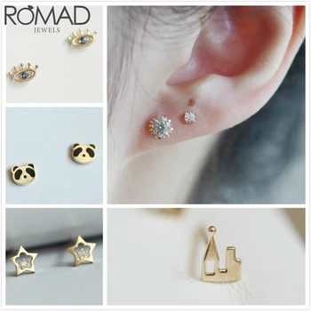 

ROMAD Small 925 Sterling Silver Earrings For Women wedding Star zircon earrings korean girl Silver aretes party jewelry R5