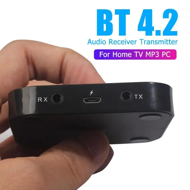 2 in 1 Stereo Bluetooth 4.2 Audio Receiver Transmitter for Home TV MP3 PC 3.5mm Output Interface Micro USB/Battery power supply