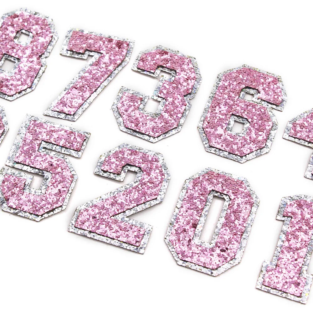 One Inch Pink Glitter Iron On Characters - Letters or Numbers Vinyl Printing