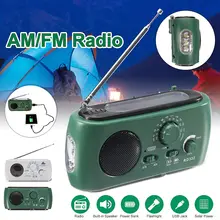 Emergency Portable Solar Crank AM/FM Weather Radio with LED Flashlight with Cell Charging Interface Can Charge for Phone