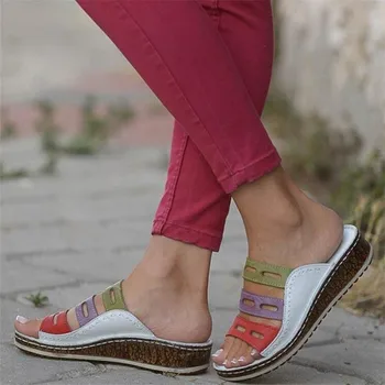 

Summer Slides Fashion Women Wedge Heels Slipper Female Gladiator Platform Sandals Open Peep Toe Lady Girls Slippers Shoes 35-43