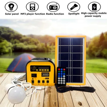 

Charger Portable Home System Solar Panel Generator Kit With MP3 Radio LED Bulb Light Outdoor/Indoor/Camping Emergency Lighting