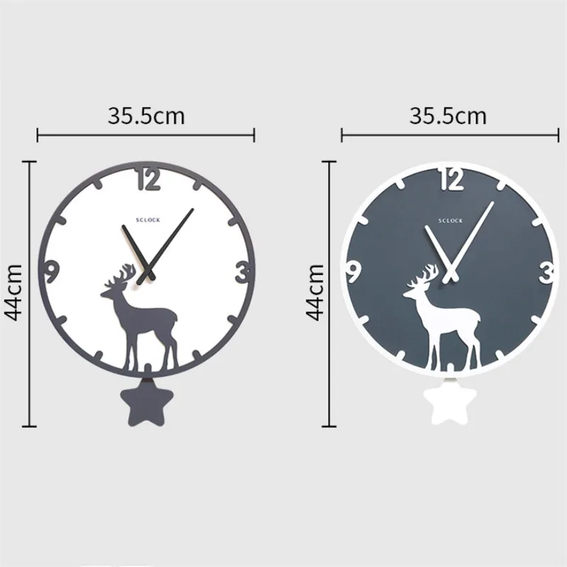 Creative Wooden Quartz Wall Clock Living Room Simple Silent Wall Clock Nordic Elk Fashion Pentagram Pendulum Clock Home Decor