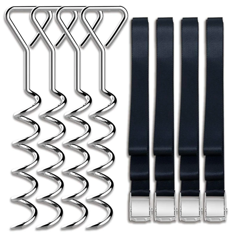 

TOP!-Heavy Duty Trampoline Parts Corkscrew Shape Steel Stakes Anchor Kit for Trampolines-Set Of 4 Silver 4 Strong Belt