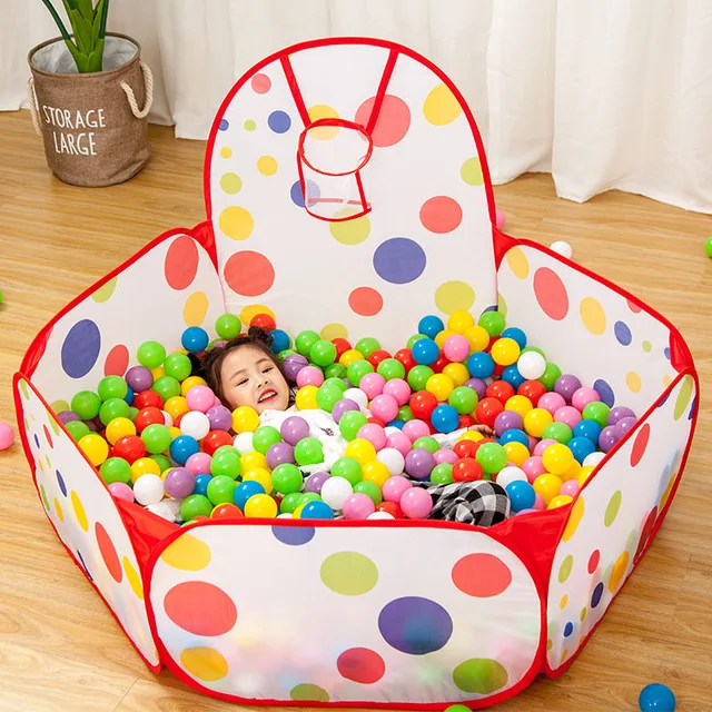 Corralito portátil con aro de baloncesto para bebé, PISCINA DE BOLAS seca plegable para interiores y exteriores, 1,5 M 1