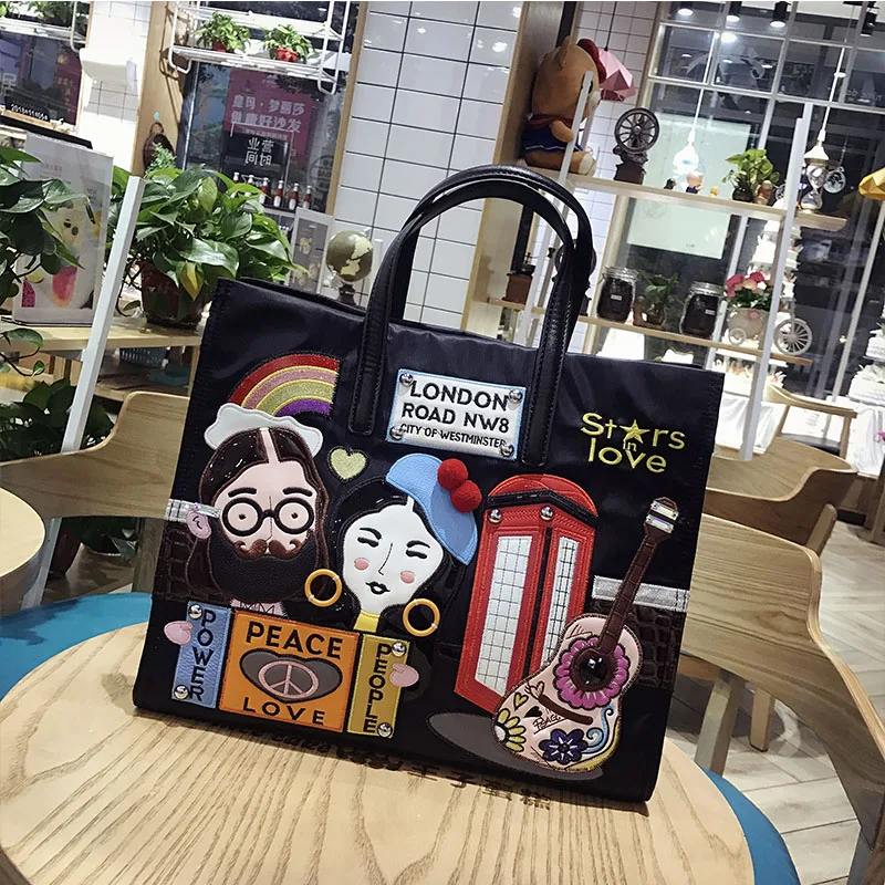 

KIITOS 2020 New Embroidered Handbag Fashion Creative Oxford Spinning Bag Nylon Canvas Large Capacity Tote Bag