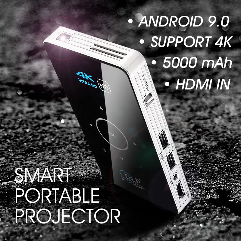 Alston c6 mini 4k dlp android 9.0 projetor wifi bluetooth 4.0 portátil ao ar livre filme de vídeo cinema em casa apoio miracast airplay-0