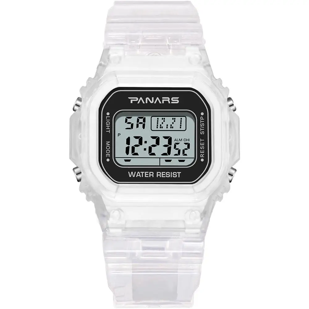Роскошные мужские часы PANARS, цифровые спортивные часы, водонепроницаемые наручные часы для улицы, прозрачные женские часы, цифровые часы для мужчин - Цвет: Transparent Black