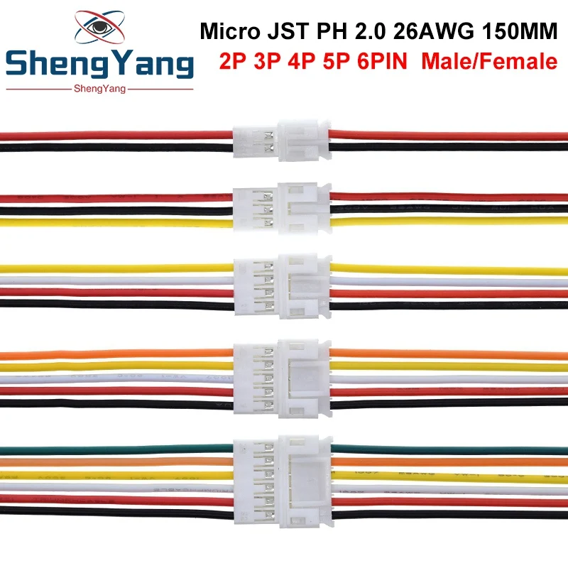 10 шт. 5 пар Micro JST PH 2 0 2P 3P 4P 5P 6-контактный Штекерный разъем с проводными кабелями 15