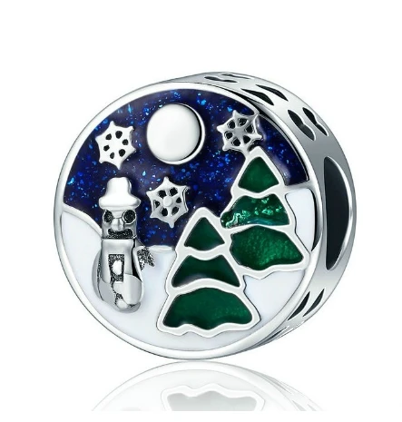 

Genuine 925 Sterling Silver Bead Charm Evergreen Trees Snowflakes Snowman Snowy Wonderland Beads Fit Pandora Bracelet & Necklace Diy Jewelry
