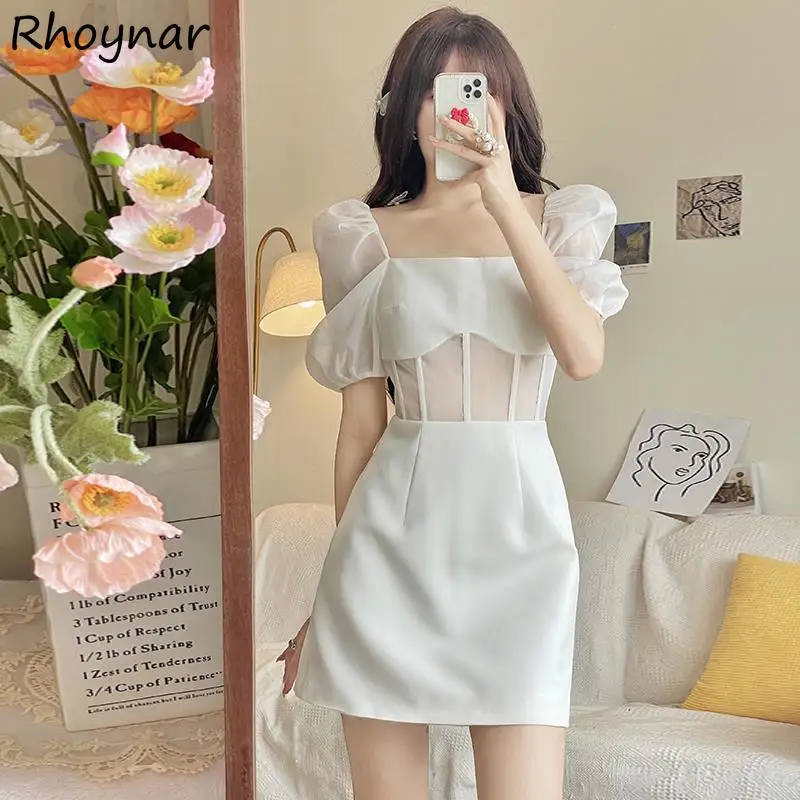 A-line Dress Women White Square Collar Mini Leisure Design Popular ...
