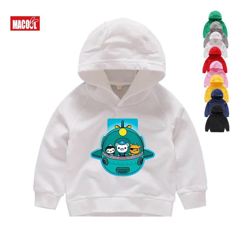 Забавные Octonauts Принт толстовки с капюшоном зимняя одежда с принтом из мультфильмов Кофты для мальчиков и для девочек, на возраст 2, 4, 6, 8, футболка одежда с длинным рукавом, толстовки с капюшоном