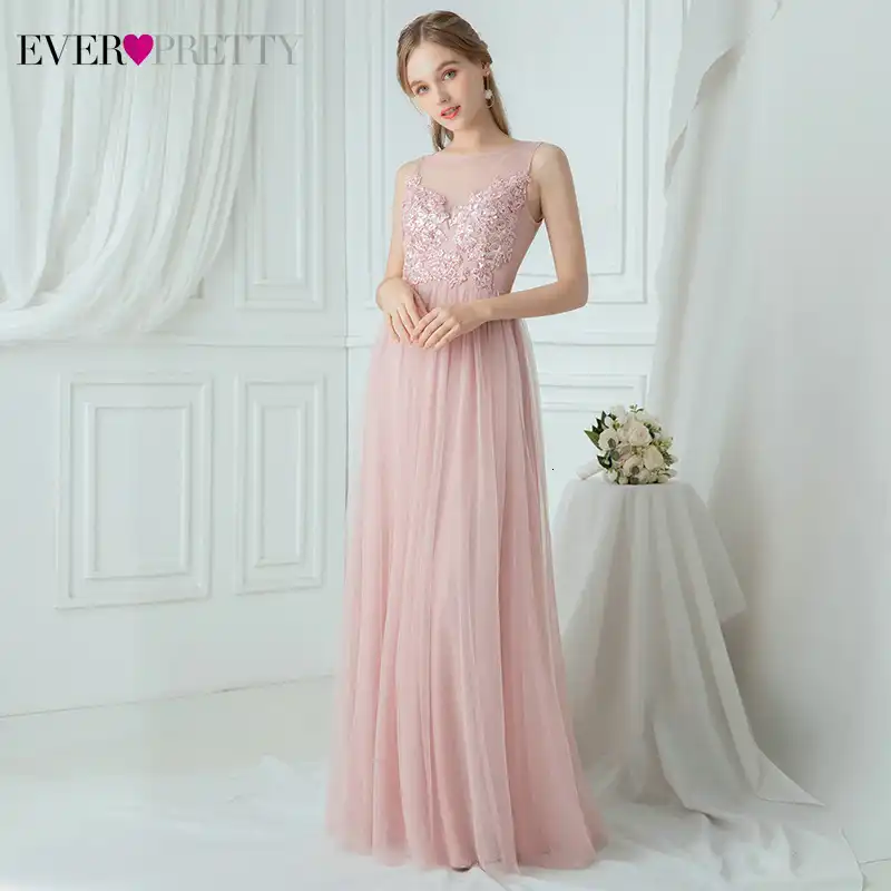 シンプルなピンクの花嫁介添人ドレスこれまでにかわいい A ライン O ネックアップリケシースルー優雅な結婚式のパーティードレス Vestido Madrinha ブライドメイドドレス Aliexpress