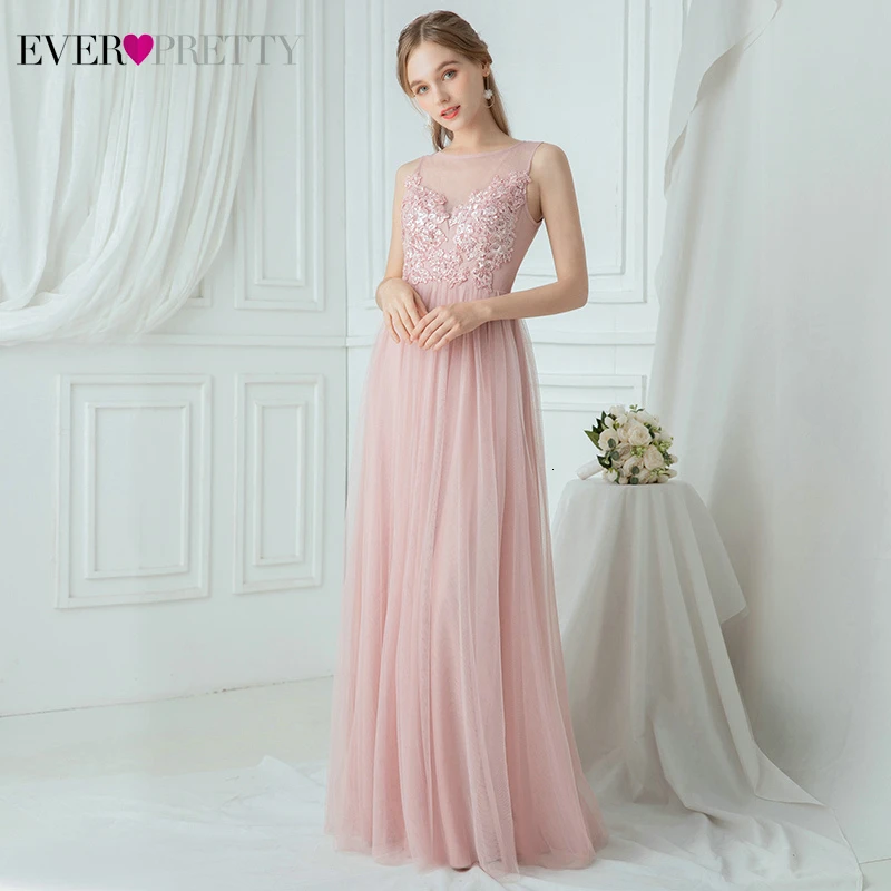 Простые розовые платья подружки невесты Ever Pretty A Line с круглым вырезом и