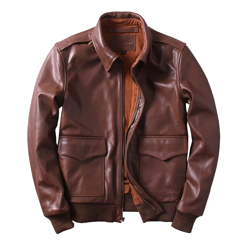 

2019 Brown Men USAF A2 Pilot Leather Jacket Plus Size 6XL Genuine Cowhide Slim Fit Military Aviator Leather CoatFREE SHIPPING