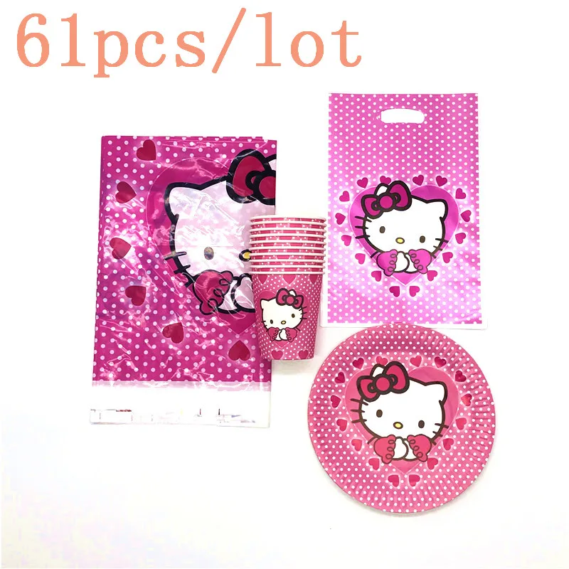 

31pcs/61pcs Hello Kitty Party Plates Cups Gift bag Tablecloth Baby Shower Birthday Decoration Kids Party Supplies For 20 people
