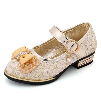 

NOQILND Girls Leather Wedding Shoes Baby Children's Sequins Princess Enfants Kids High Heels Dress Party Shoes for Girls 26-37