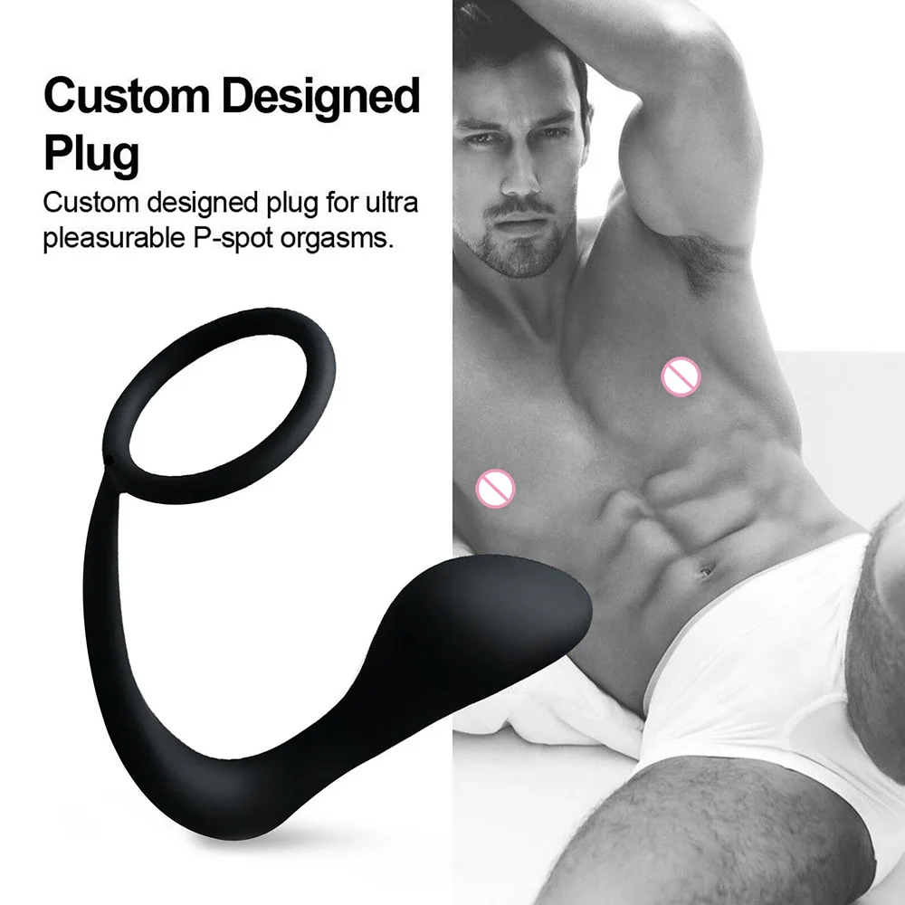 Plug anale massaggiatore prostata in silicone con anello pene_voghion.com
