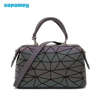 

New Boston Bags Women Handbag Geometry Totes Casual Plain Folding Shoulder Bags Female Luminous Crossbody Bag Hologram bolso