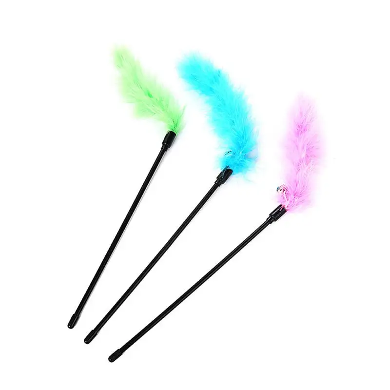Cat Kitten Feather Toy Interactive Stick Toy Tease Cat Stick Wire Chaser Pet Supplies Random Colors