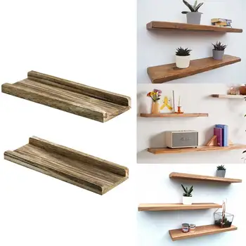

2pcs/set Home Decor Living Room Office Floating Shelves Kitchen Storage Holder Display Rack Wall Mounted Wooden Bathroom Bedroom