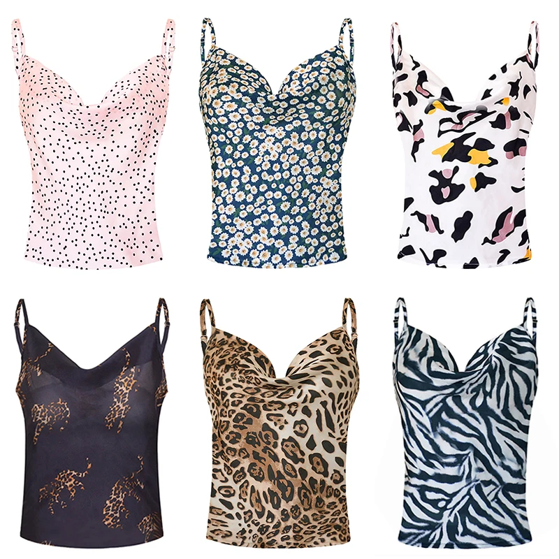Soft 1PC Vest Backless Leopard Print Dot Basic Tops Satin Elastic Suspenders Hot Sale Casual Sexy Size S/M/L/XL/XXL Comfortable
