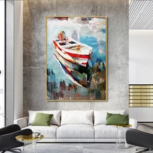 

SY handpainted landscape abstract sailing modern living room sofa background wall decoration painting restaurant hanging paintin