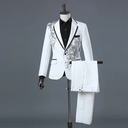 Mens Suit Blazer And Pants Applique Luxurious Fashion Jacket Suit Collar Trousers Black Nightclub Stage Costume Suit 2XL 2021