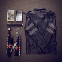 Новые продукты, мужское короткое кожаное пальто, тренд, японский стиль, стоячий воротник, карман, цветные блоки, мужское кожаное пальто, бутик Y013