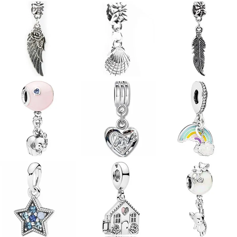 

European Luxurious Rainbow House Shell Feather Pineapple Sheep Heart Beads Fit Pandora Charms for Women Making Trinket Jewelry