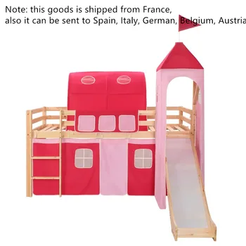 

97x208 cm Children's Loft Bed Frame with Slide Ladder Pinewood Removable Princess-themed Tent Kids Funny Outdoor Indoor Toys