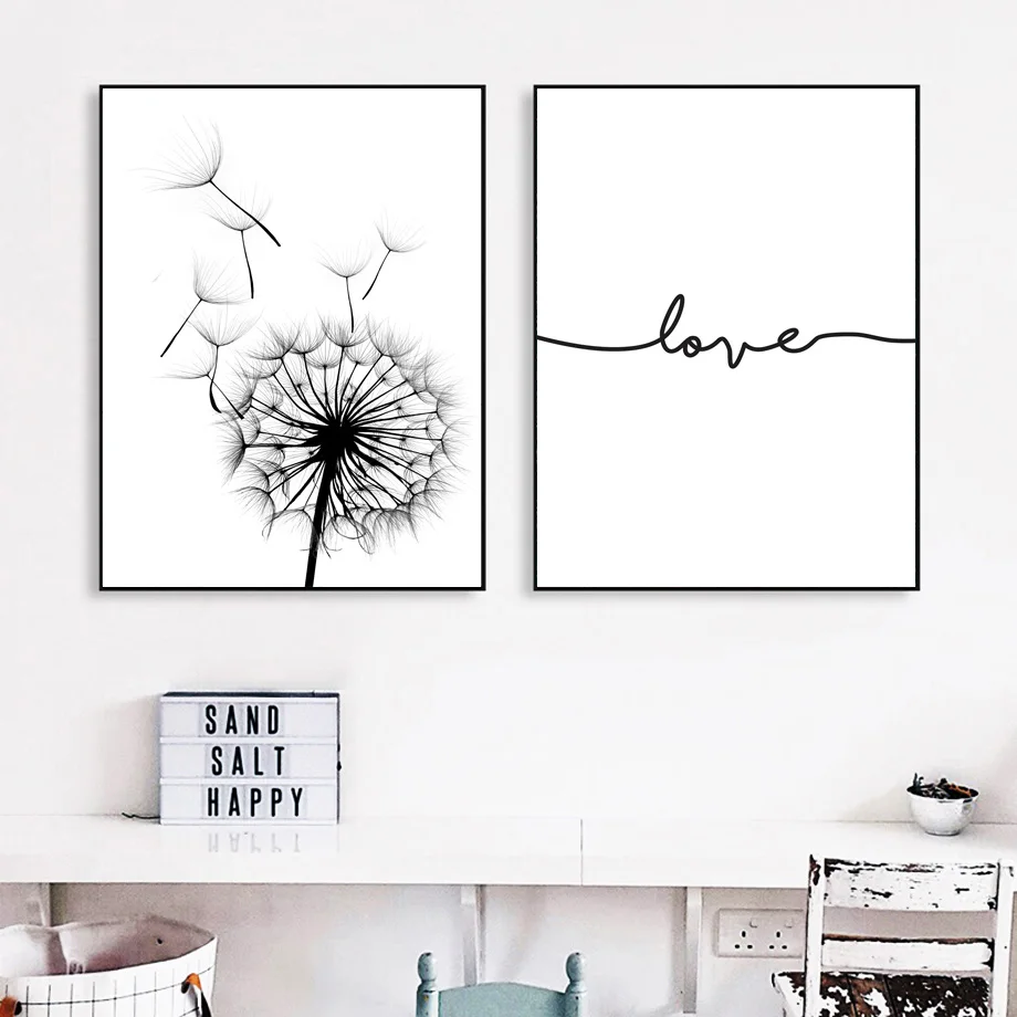 Dandelion-amor-coraz-n-paisaje-pared-arte-lienzo-pintura-carteles-n-rdicos-e-impresiones-arte-Pop