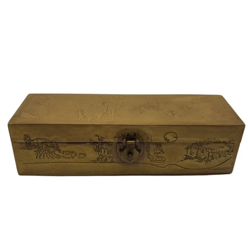 

Chinese Old Copper Collection Pure Copper Dragon And Phoenix Jewelry Box