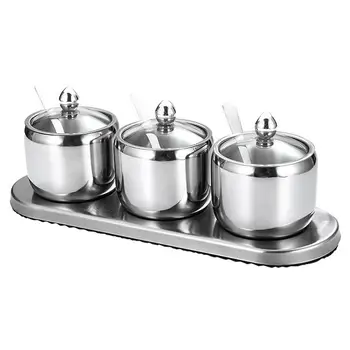 

Seasoning Jar Stainless Steel Kitchen Durable Multifunction Spice Storage Pot Container Salt Canister for Restaurant Home