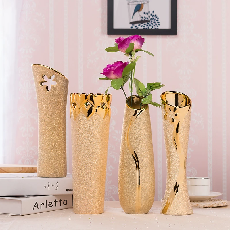 Luxury Europe Gold-Plated Ceramic Vase Home Decor Creative Design Porcelain Decorative Flower Vase For Wedding Decoration 3