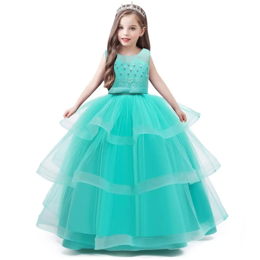 4-14 year old girl new year party evening dress children sweet fluffy wedding dress lace bead kids girls catwalk clothes